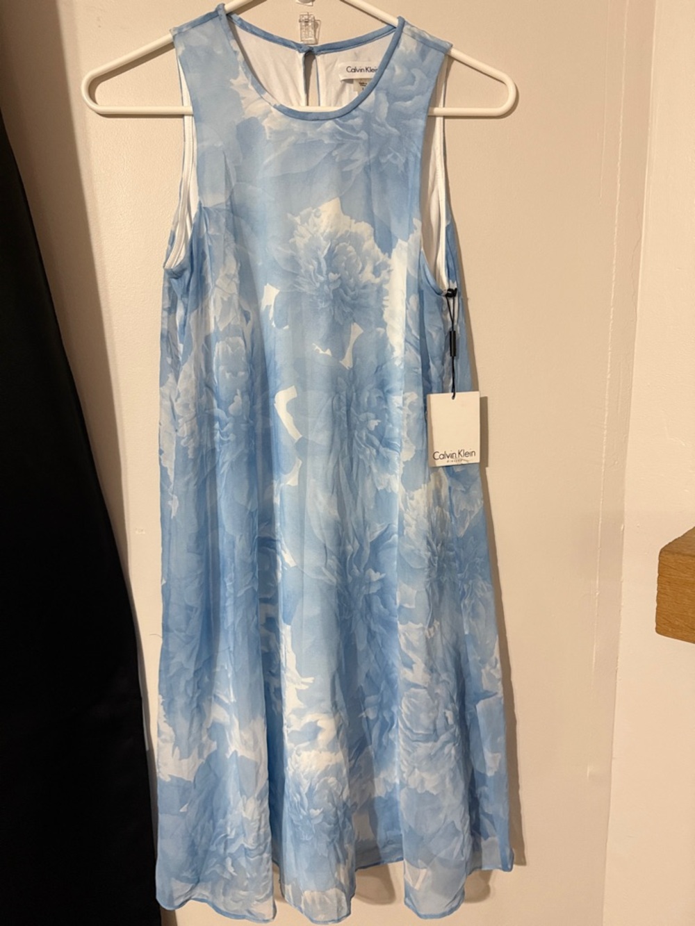 Calvin Klein Pale Blue and White Floral Sleeveless Dress